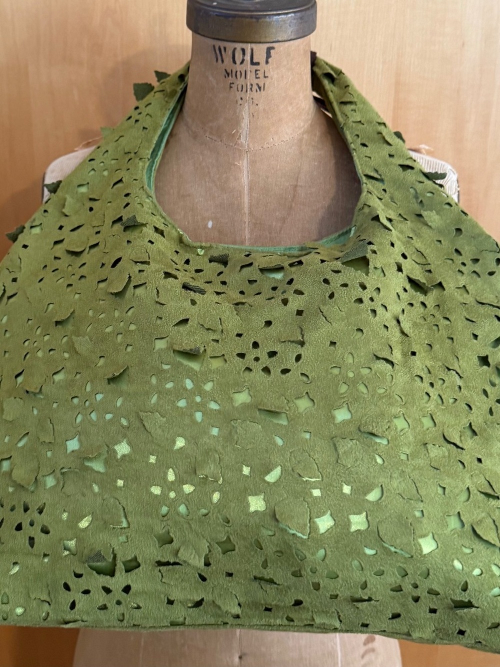 Unique Faux Suede Laser Cut Green Shoulder Handbag